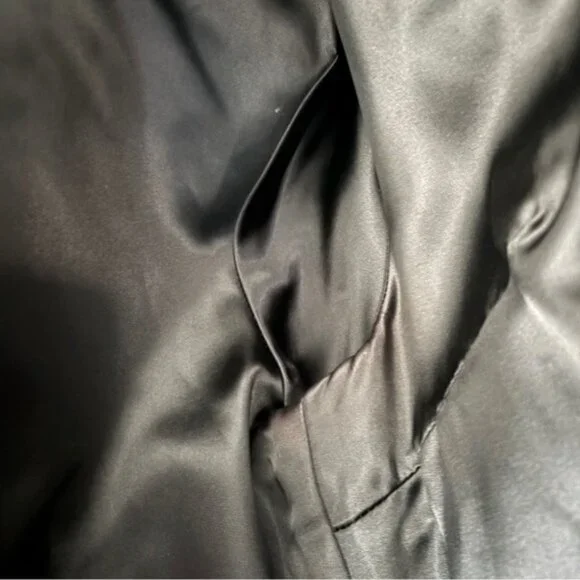 Jessica McClintock Vintage Black Satin Faux Fur Blazer Jacket Zip Up Size S / M - Picture 10 of 11